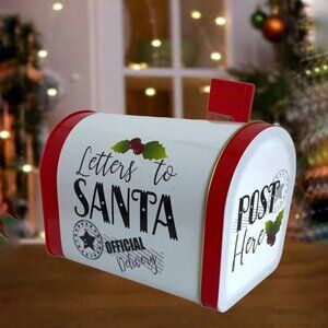 Letters to Santa Christmas Tin Tabletop Mailbox Decoration Red Official Delivery